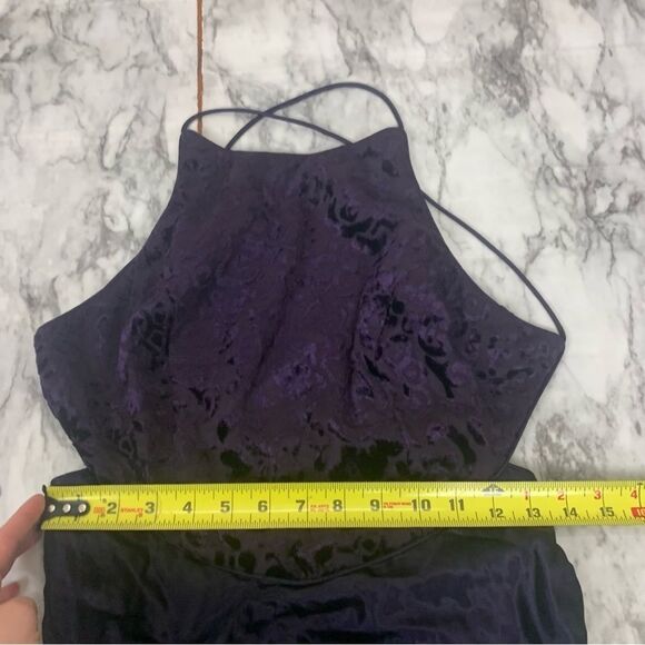 Zum Zum Purple Velvet Detail Criss Cross Open Back Prom Dress Gown size 11 / 12 - Picture 8 of 10